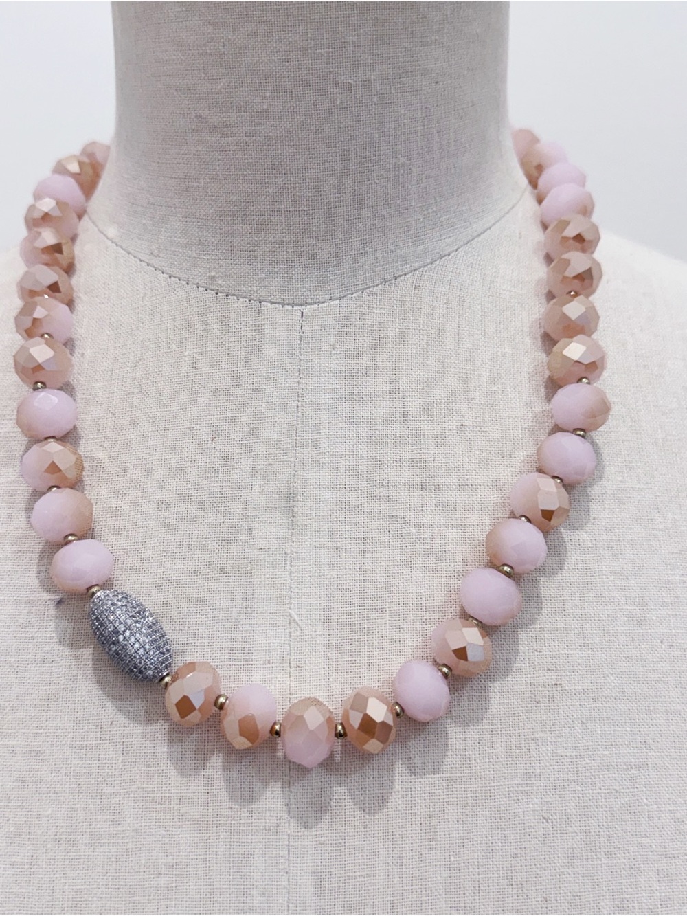 Blush Faceted Bead Necklace with Pave Accent